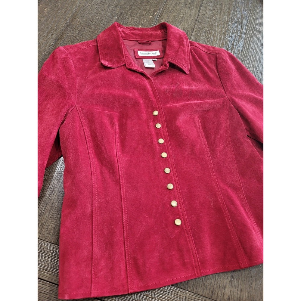 Womens Vintage Coldwater Creek Red Suede Leather Coat Jacket Size S Petite EX